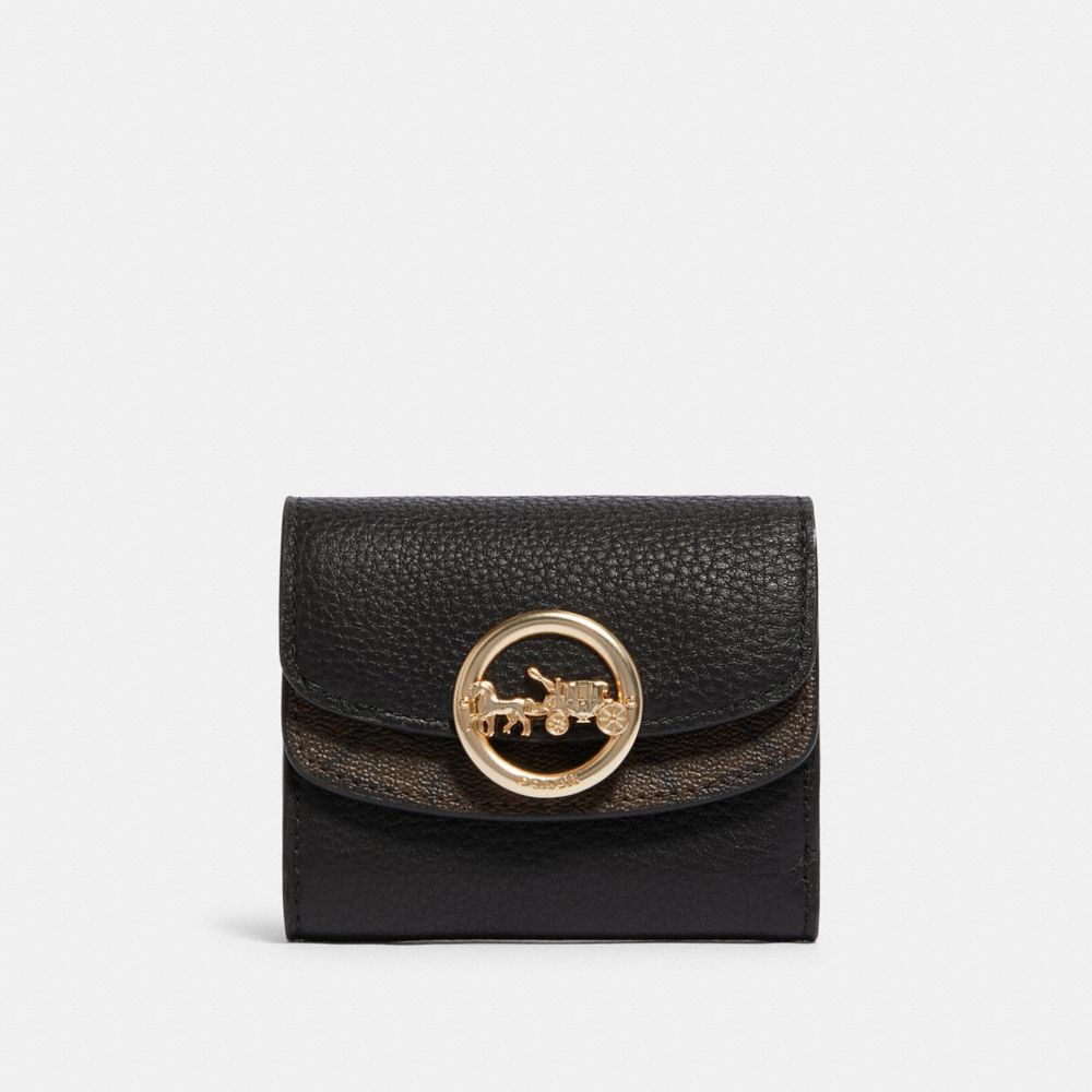 JADE SMALL DOUBLE FLAP WALLET WITH SIGNATURE CANVAS DETAIL - IM/BROWN/BLACK - COACH F88003