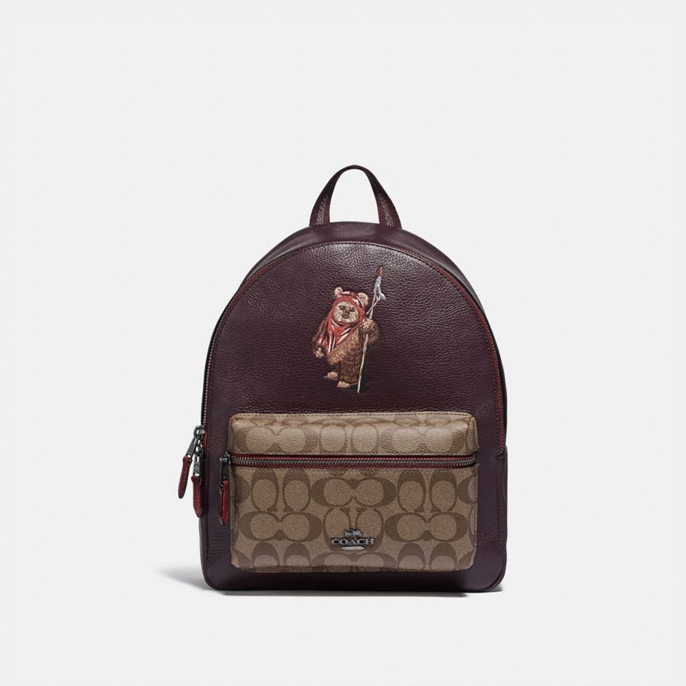 COACH F88014 Star Wars X Coach Medium Charlie Backpack In Signature Canvas With Ewok QB/OXBLOOD MULTI