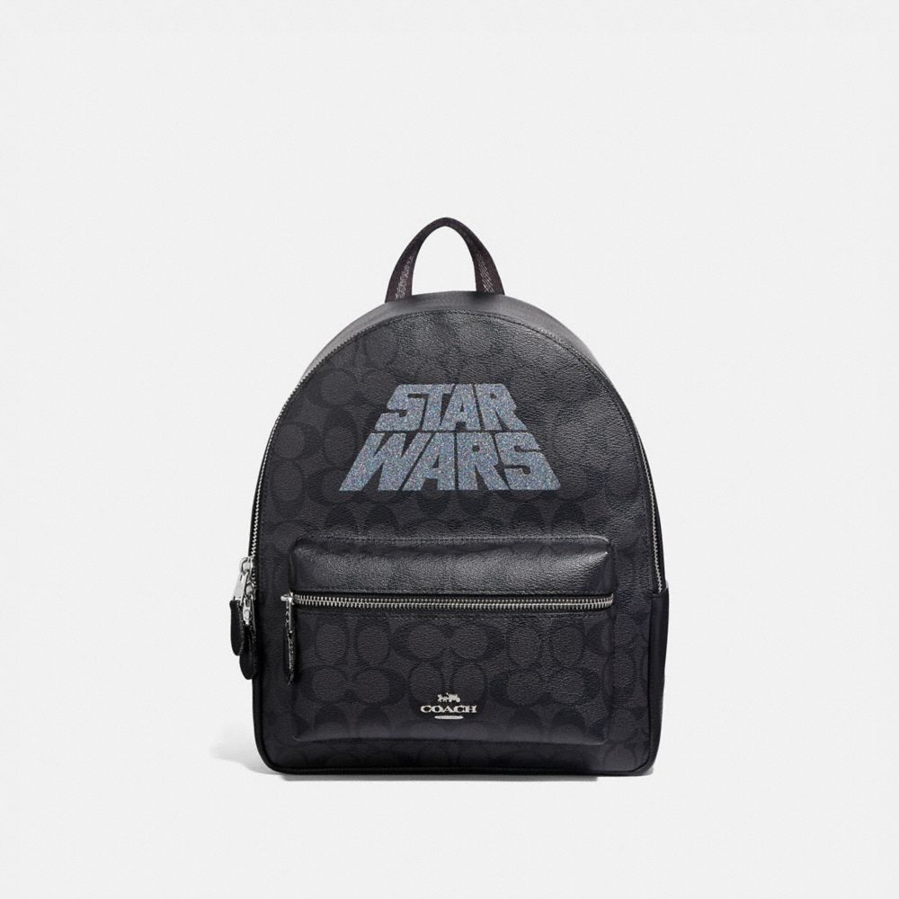 COACH F88015 Star Wars X Coach Medium Charlie Backpack In Signature Canvas With Motif SV/BLACK SMOKE/BLACK MULTI