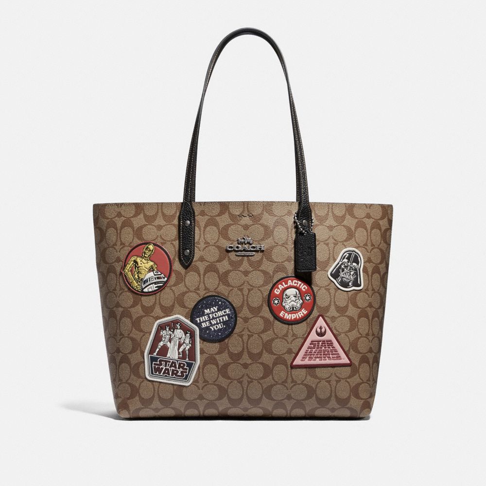 STAR WARS X COACH TOWN TOTE IN SIGNATURE CANVAS WITH PATCHES - F88020 - QB/KHAKI MULTI