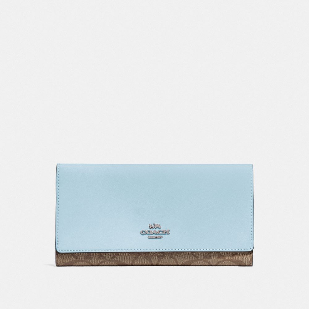 TRIFOLD WALLET IN SIGNATURE CANVAS - F88024 - SV/KHAKI PALE BLUE