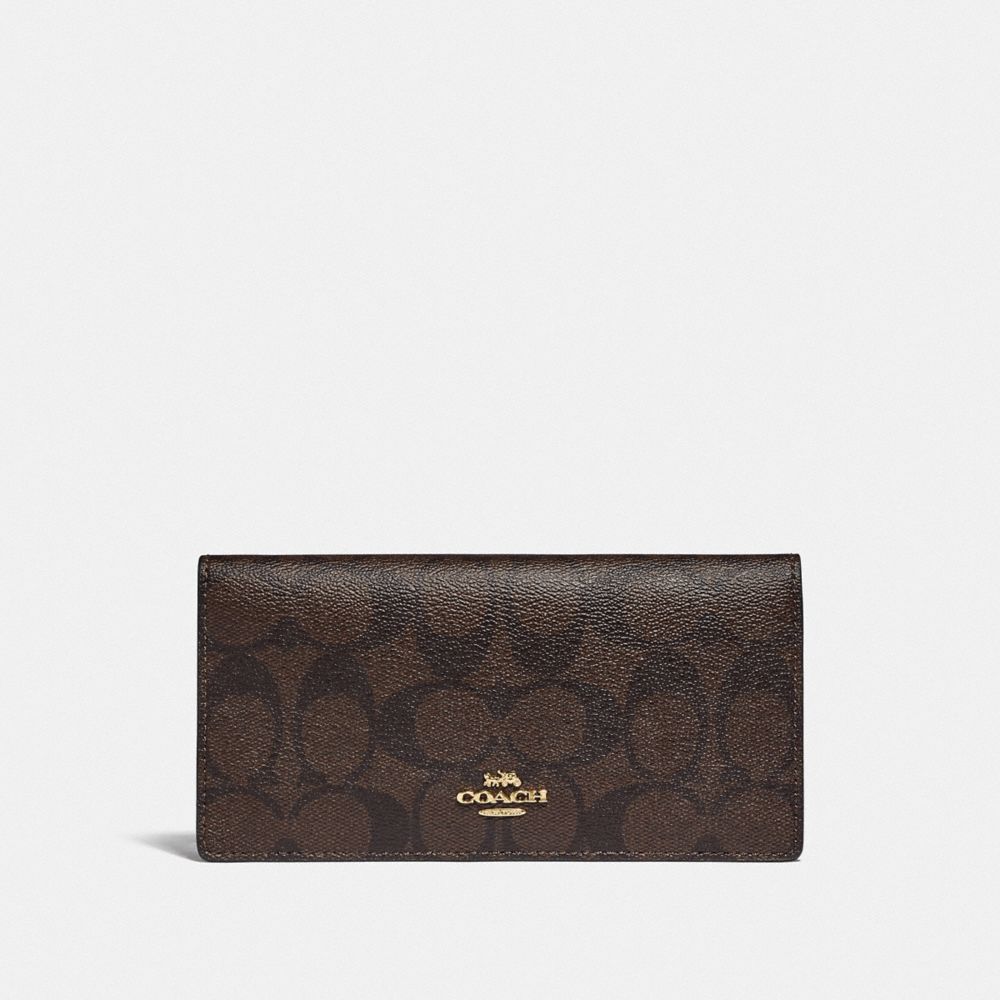 COACH BIFOLD WALLET IN SIGNATURE CANVAS - IM/BROWN METALLIC BERRY - F88026