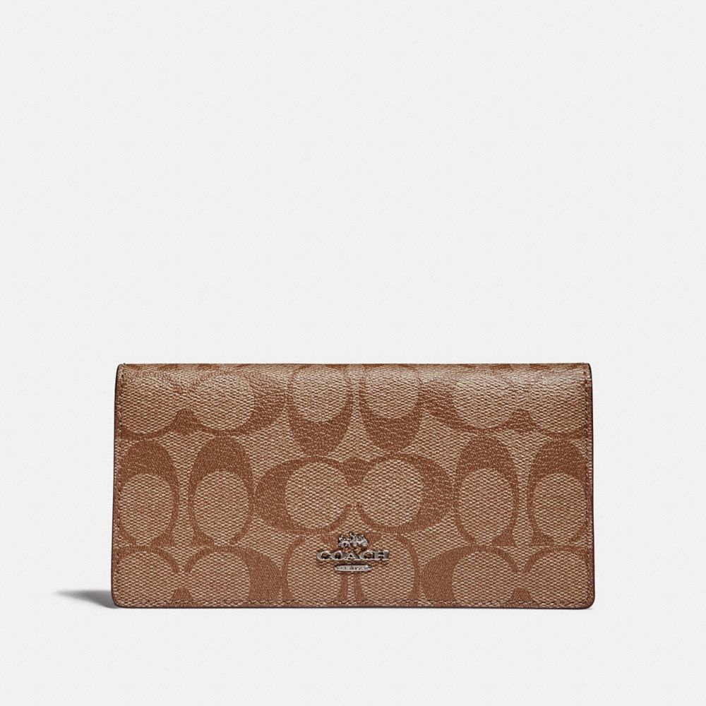 COACH F88026 Bifold Wallet In Signature Canvas SV/KHAKI DARK FUCHSIA