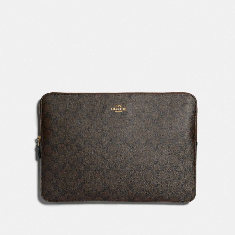 COACH F88040 LAPTOP SLEEVE IN SIGNATURE CANVAS IM/BROWN/BLACK