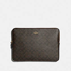 COACH F88040 Laptop Sleeve In Signature Canvas IM/BROWN/BLACK