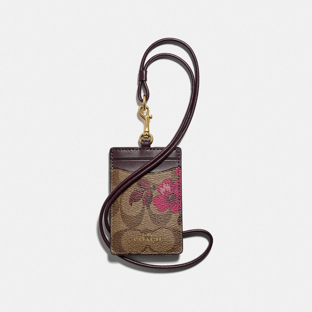 COACH F88058 ID LANYARD IN SIGNATURE CANVAS WITH VICTORIAN FLORAL PRINT IM/KHAKI BERRY MULTI