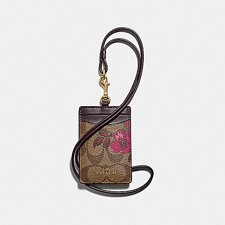COACH F88058 ID LANYARD IN SIGNATURE CANVAS WITH VICTORIAN FLORAL PRINT IM/KHAKI-BERRY-MULTI