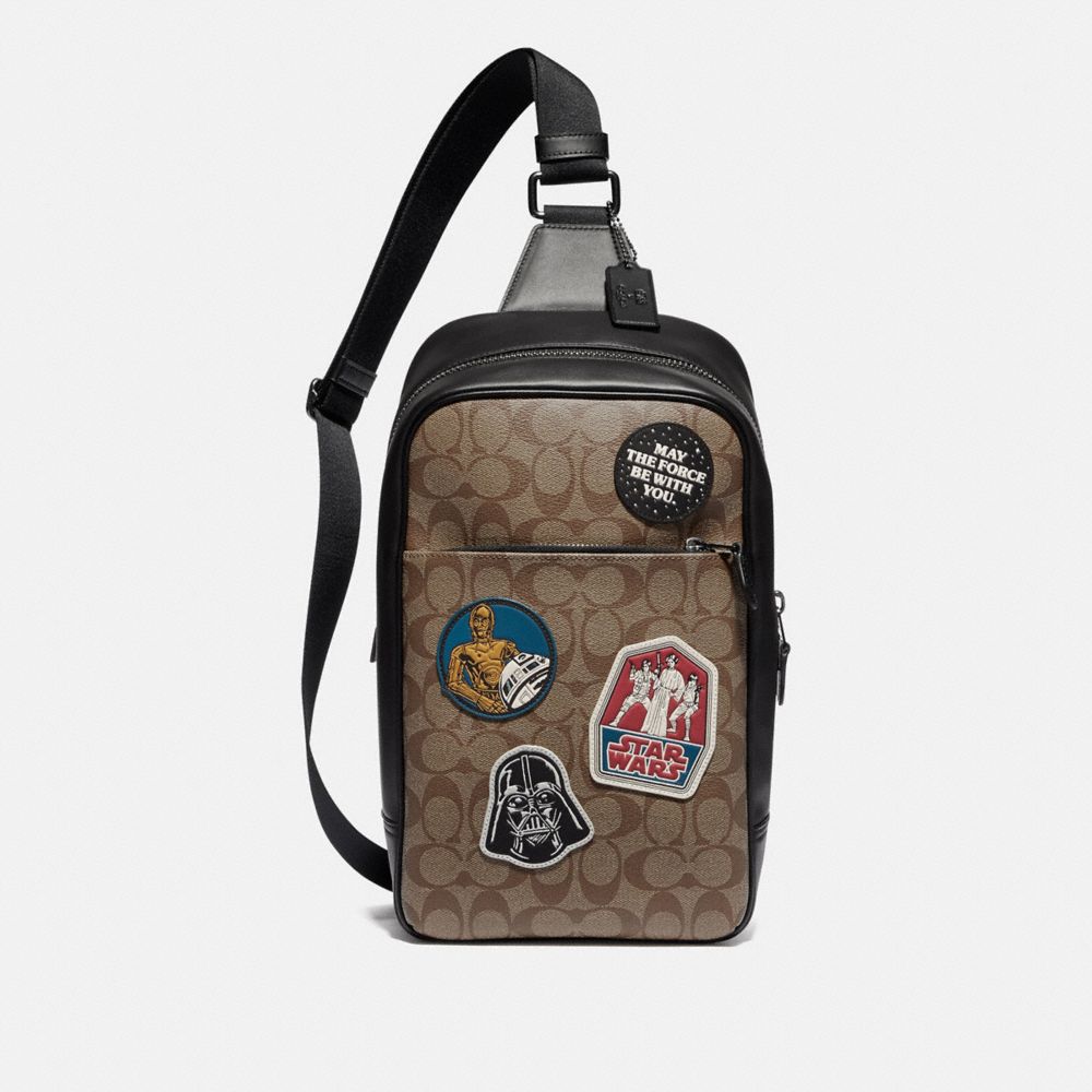 COACH F88066 STAR WARS X COACH WESTWAY PACK IN SIGNATURE CANVAS WITH PATCHES QB/TAN MULTI