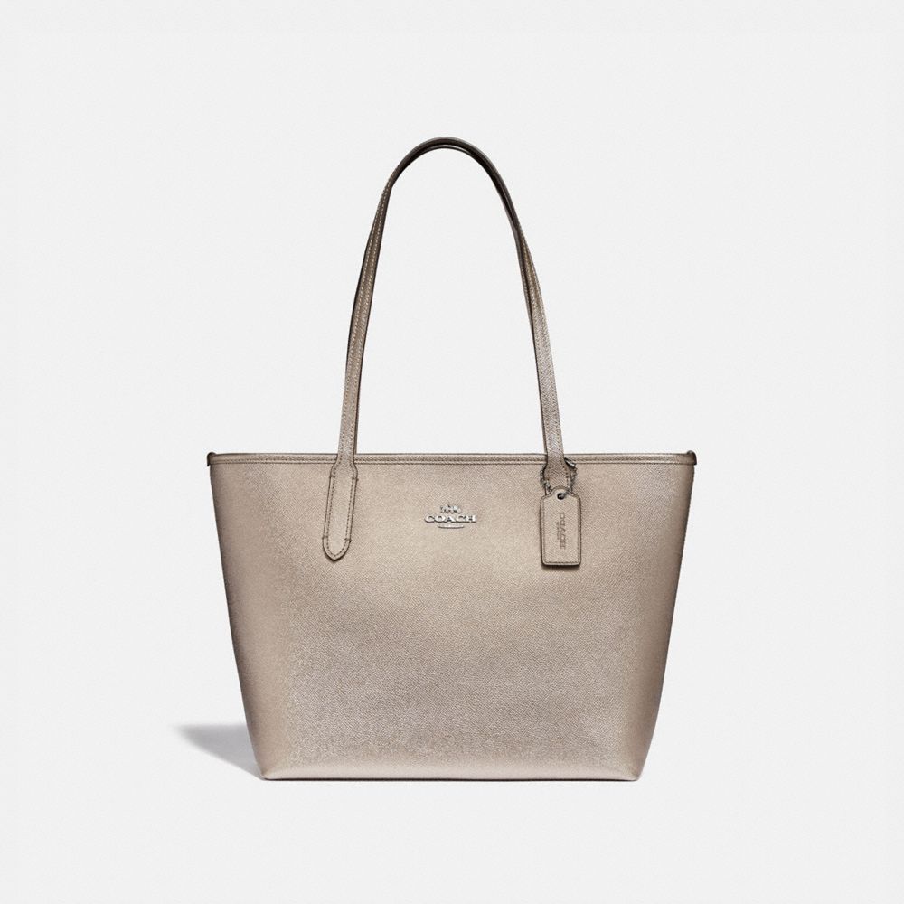 ZIP TOP TOTE - F88067 - SV/PLATINUM