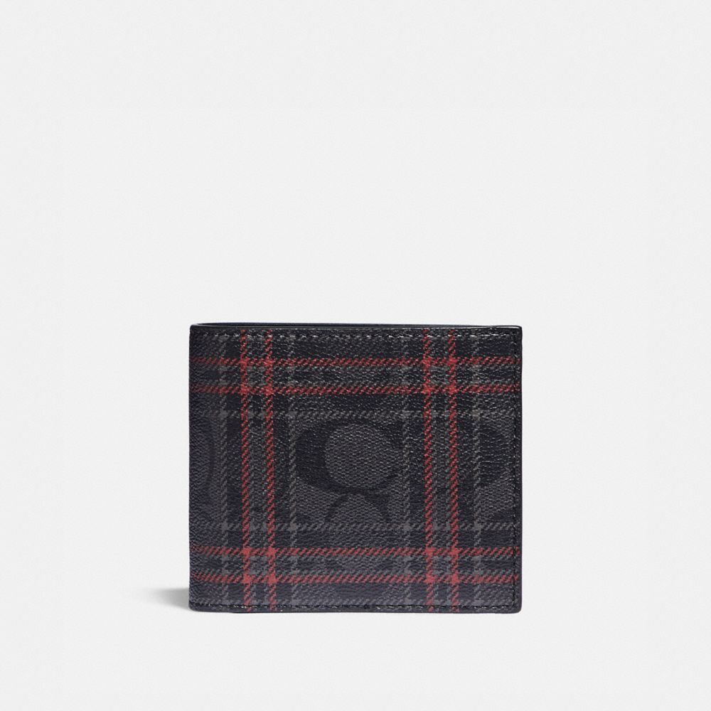 COACH F88071 - 3-IN-1 WALLET IN SIGNATURE CANVAS WITH SHIRTING PLAID PRINT QB/BLACK RED MULTI