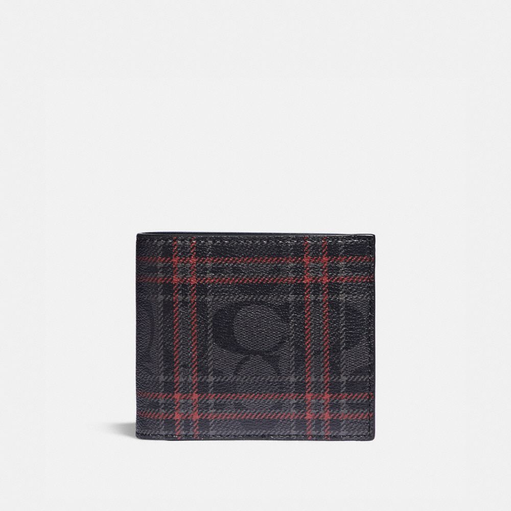 COACH 3-IN-1 WALLET IN SIGNATURE CANVAS WITH SHIRTING PLAID PRINT - QB/BLACK RED MULTI - F88071