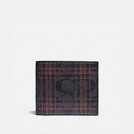 COACH F88071 3-IN-1 WALLET IN SIGNATURE CANVAS WITH SHIRTING PLAID PRINT QB/BLACK RED MULTI