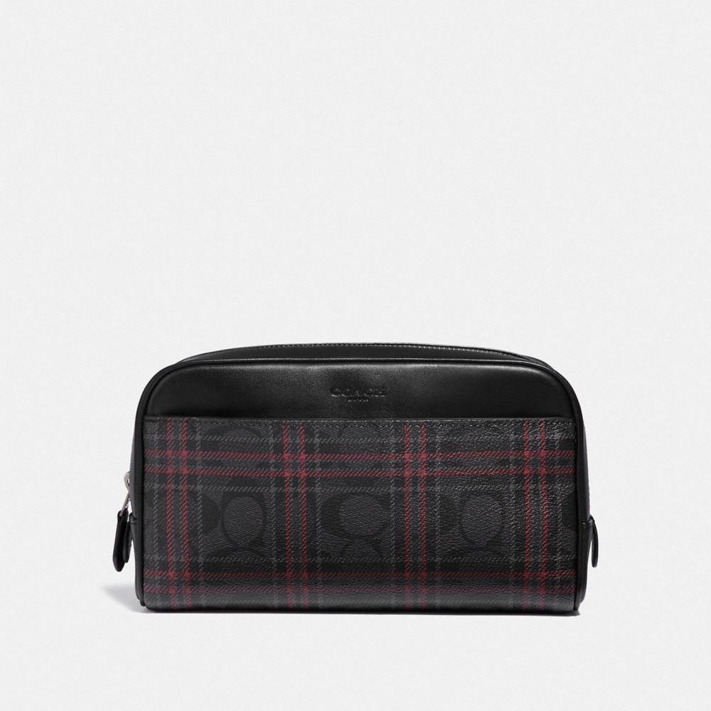 COACH F88073QBM4K OVERNIGHT TRAVEL KIT IN SIGNATURE CANVAS WITH SHIRTING PLAID PRINT QB/BLACK-RED-MULTI