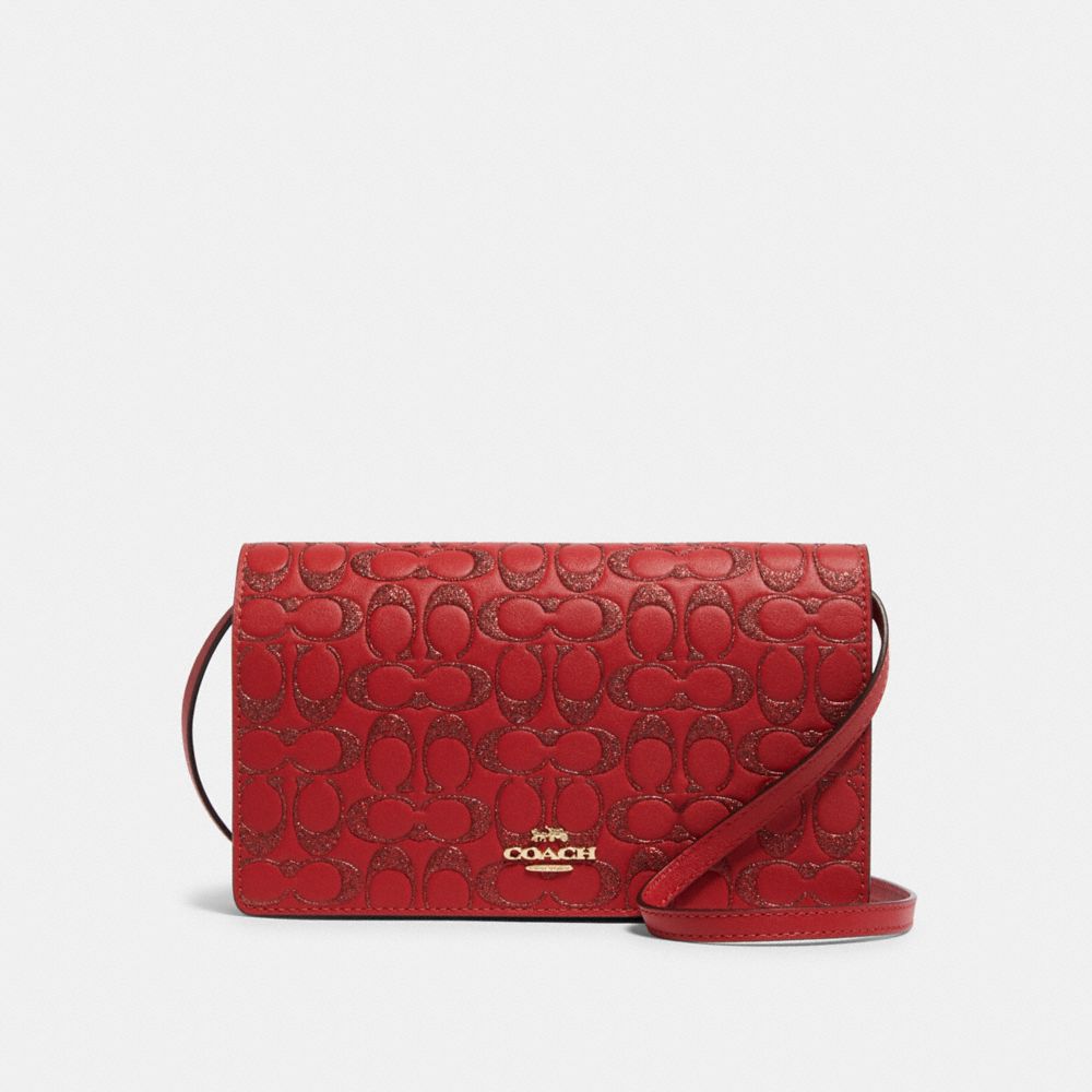 HAYDEN FOLDOVER CROSSBODY CLUTCH IN SIGNATURE LEATHER - F88078 - IM/TRUE RED