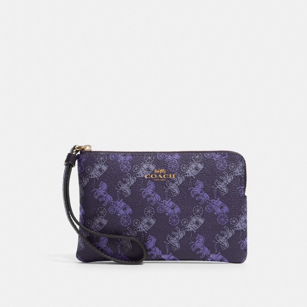 COACH CORNER ZIP WRISTLET WITH HORSE AND CARRIAGE PRINT - IM/DARK PURPLE/LAVENDAR MULTI - F88083