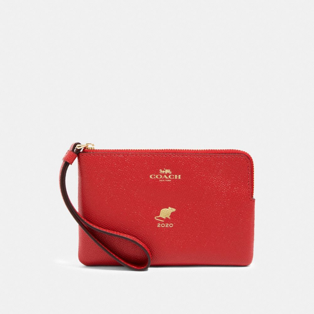 COACH F88084 LUNAR NEW YEAR CORNER ZIP WRISTLET WITH RAT IM/TRUE-RED