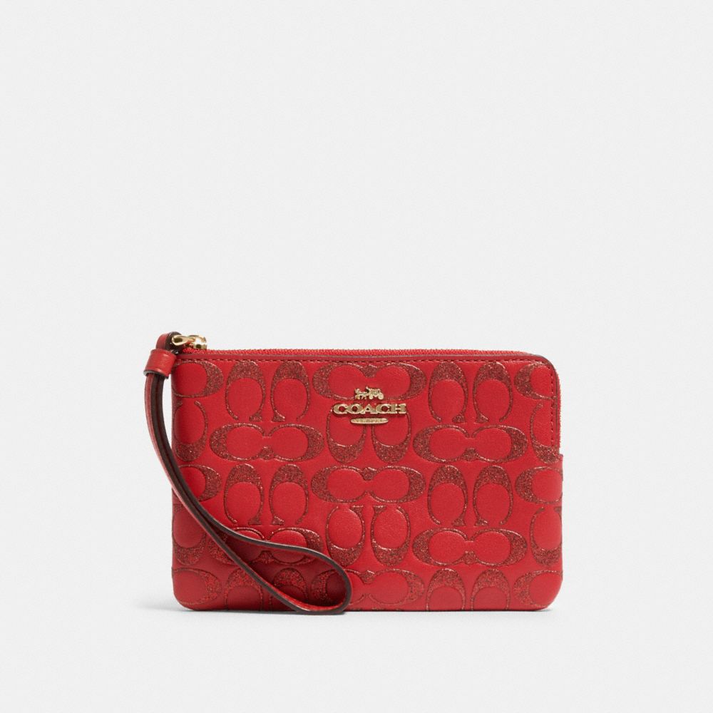 CORNER ZIP WRISTLET IN SIGNATURE LEATHER - IM/TRUE RED - COACH F88085