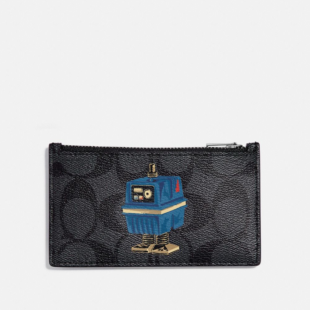 COACH STAR WARS X COACH ZIP CARD CASE IN SIGNATURE CANVAS WITH POWER DROID - QB/CHARCOAL - F88109