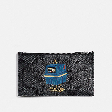 COACH F88109 STAR WARS X COACH ZIP CARD CASE IN SIGNATURE CANVAS WITH POWER DROID QB/CHARCOAL