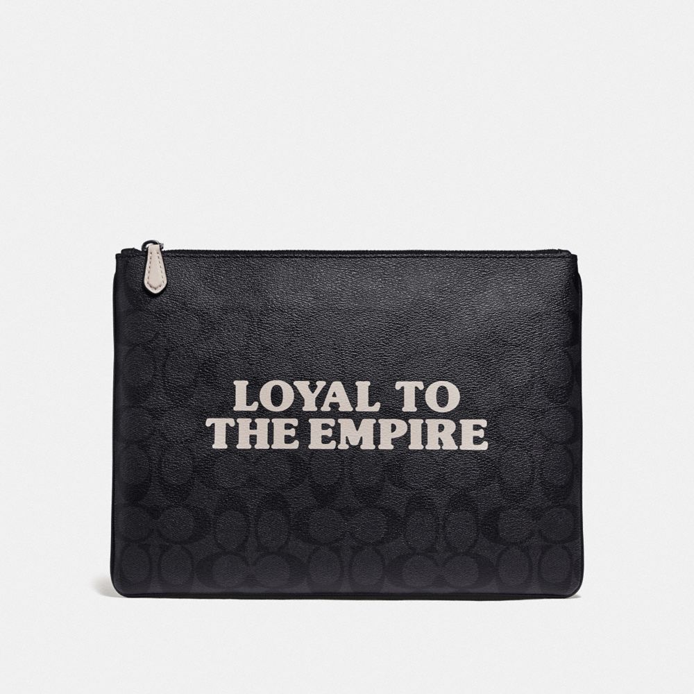 COACH STAR WARS X COACH LARGE POUCH IN SIGNATURE CANVAS WITH LOYAL TO THE EMPIRE - QB/BLACK/BLACK - F88112