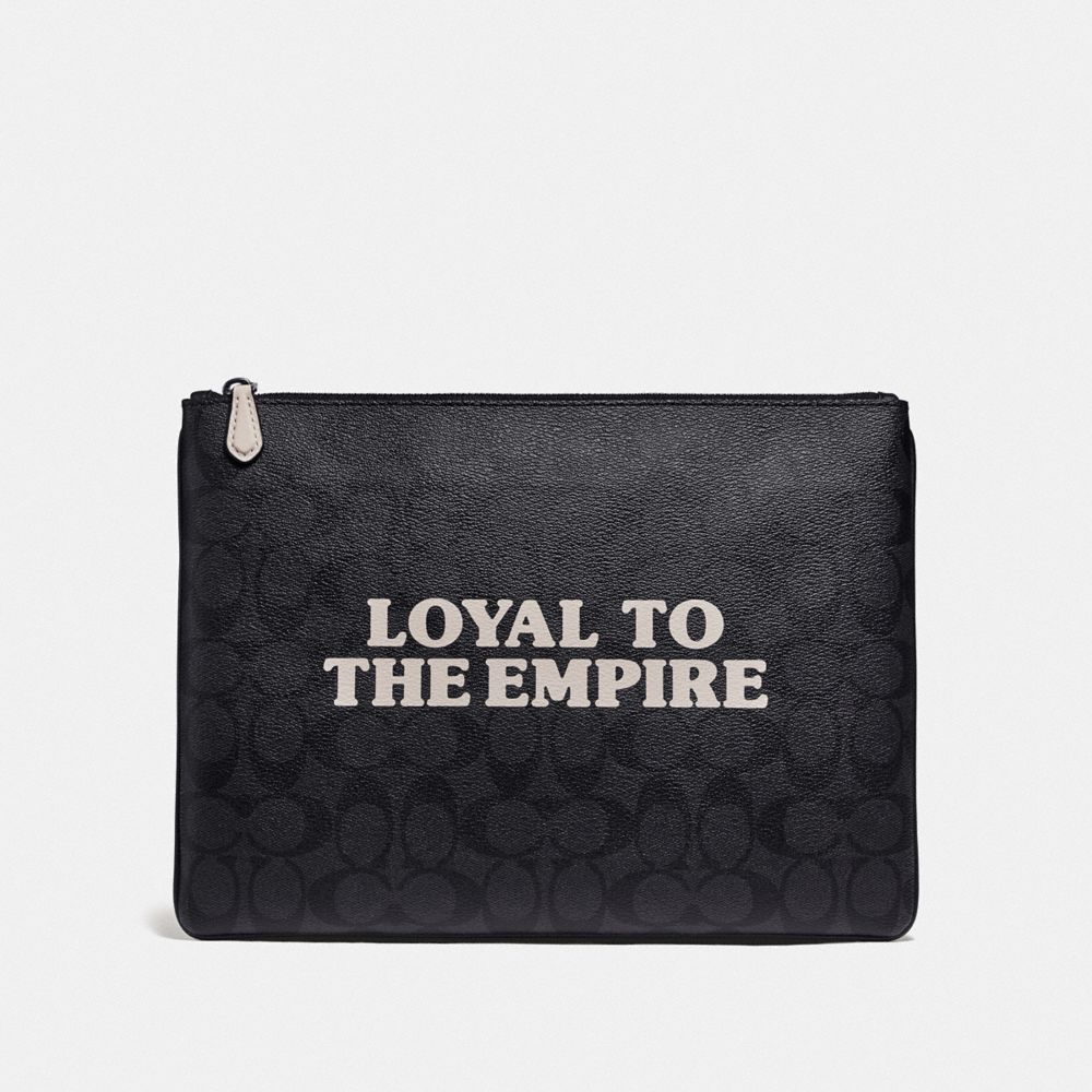 COACH F88112 STAR WARS X COACH LARGE POUCH IN SIGNATURE CANVAS WITH LOYAL TO THE EMPIRE QB/BLACK/BLACK