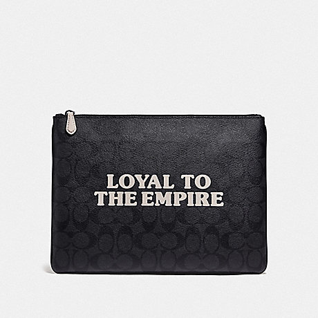 COACH F88112 STAR WARS X COACH LARGE POUCH IN SIGNATURE CANVAS WITH LOYAL TO THE EMPIRE QB/BLACK/BLACK