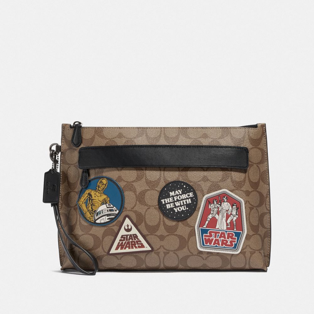 COACH F88114 Star Wars X Coach Carryall Pouch In Signature Canvas With Patches QB/TAN