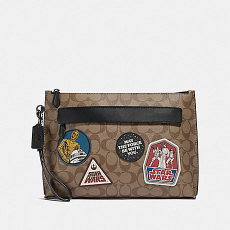 COACH STAR WARS X COACH CARRYALL POUCH IN SIGNATURE CANVAS WITH PATCHES - QB/TAN - F88114