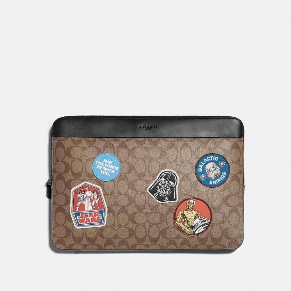 COACH F88117 STAR WARS X COACH LAPTOP CASE IN SIGNATURE CANVAS WITH PATCHES QB/TAN