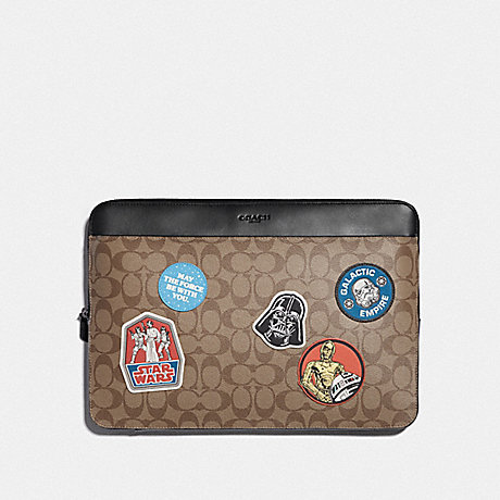 COACH STAR WARS X COACH LAPTOP CASE IN SIGNATURE CANVAS WITH PATCHES - QB/TAN - F88117