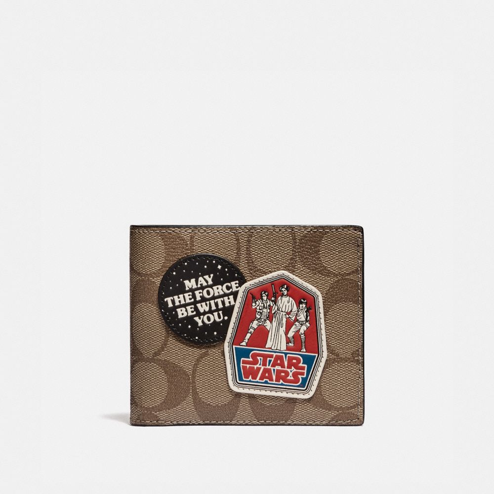 STAR WARS X COACH 3-IN-1 WALLET IN SIGNATURE CANVAS WITH PATCHES - QB/TAN - COACH F88118