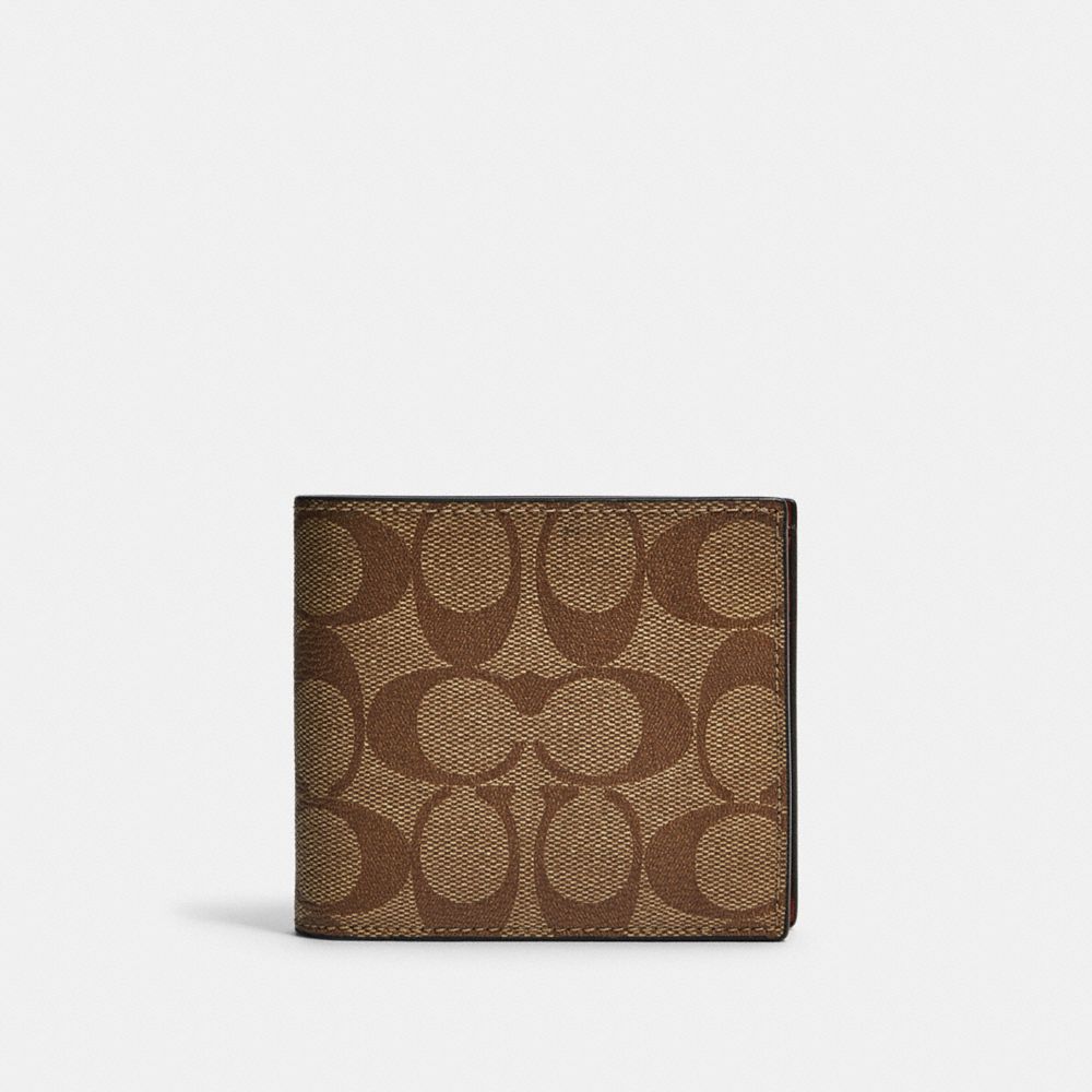 COACH 3-IN-1 WALLET IN COLORBLOCK SIGNATURE CANVAS - QB/TAN TERRACOTTA - F88132