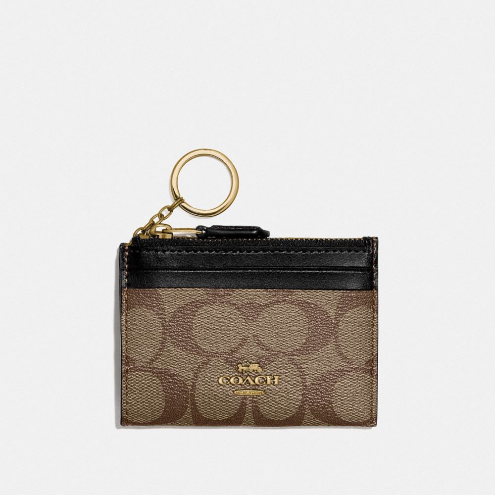 COACH MINI SKINNY ID CASE IN SIGNATURE CANVAS - IM/KHAKI/BLACK - F88208