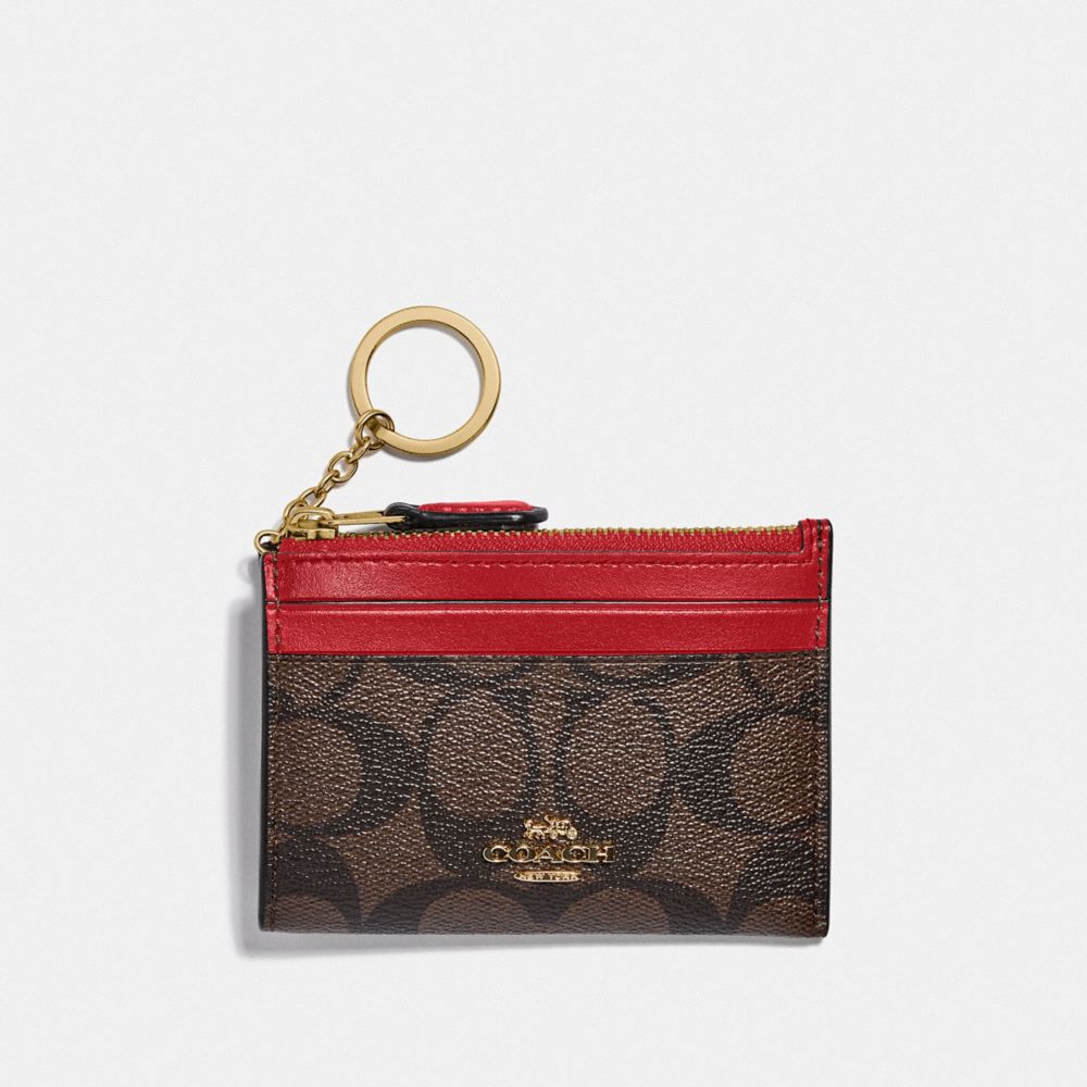 MINI SKINNY ID CASE IN SIGNATURE CANVAS - IM/BROWN TRUE RED - COACH F88208