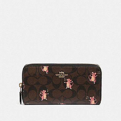 COACH ACCORDION ZIP WALLET IN SIGNATURE CANVAS WITH PARTY MOUSE PRINT - IM/BROWN PINK MULTI - F88259