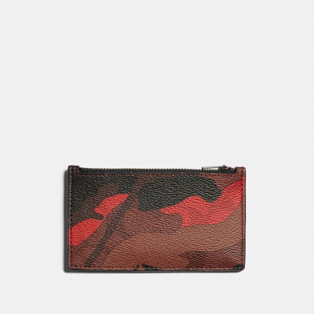 ZIP CARD CASE IN SIGNATURE CANVAS WITH CAMO PRINT - F88267 - QB/OXBLOOD MULTI