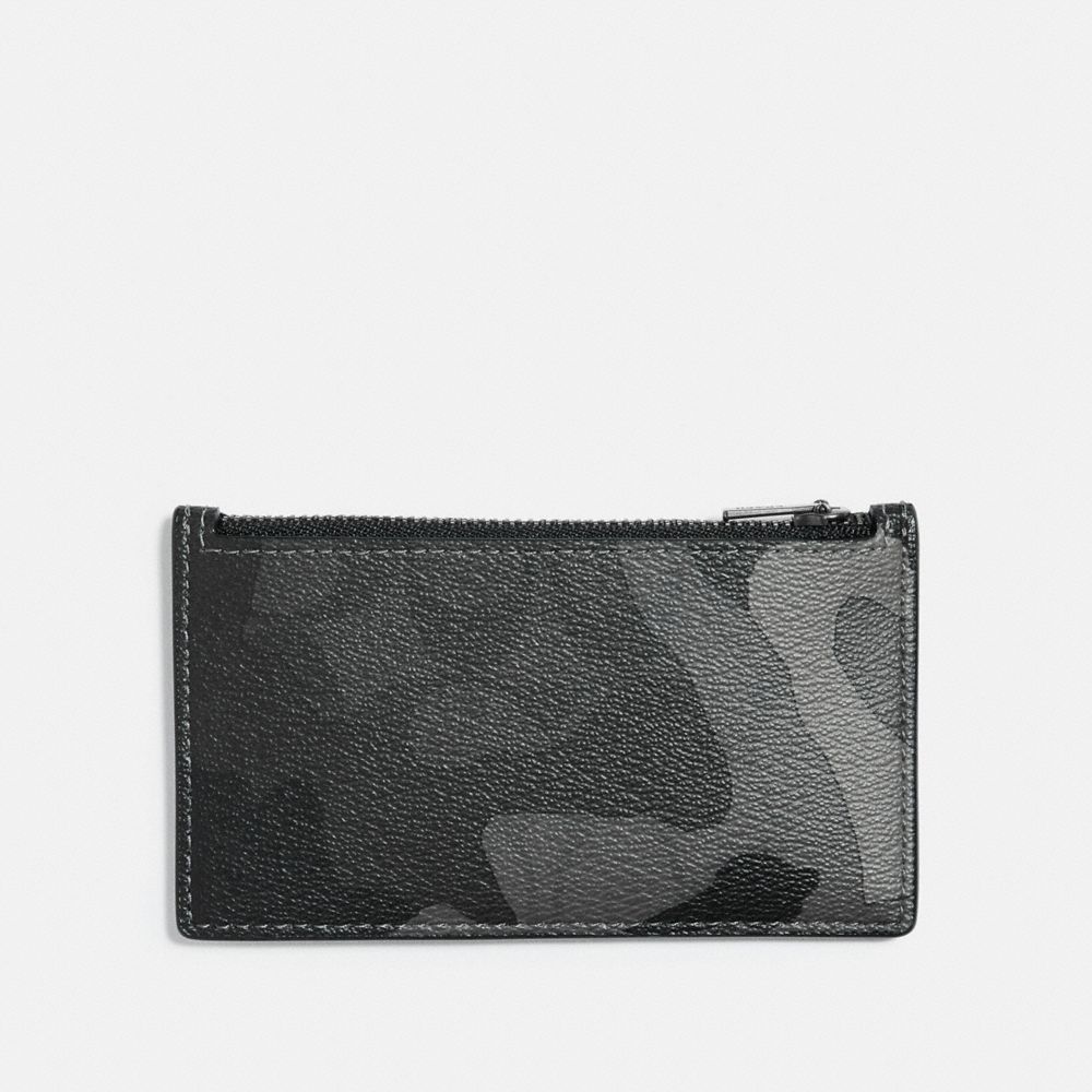 COACH ZIP CARD CASE IN SIGNATURE CANVAS WITH CAMO PRINT - QB/GREY MULTI - F88267