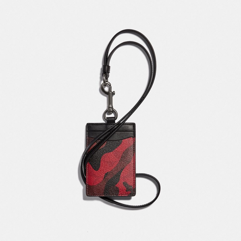 COACH ID LANYARD IN SIGNATURE CANVAS WITH CAMO PRINT - QB/OXBLOOD MULTI - F88268