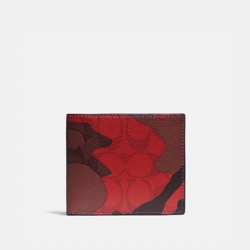 COACH F88270 3-IN-1 WALLET IN SIGNATURE CANVAS WITH CAMO PRINT QB/OXBLOOD-MULTI
