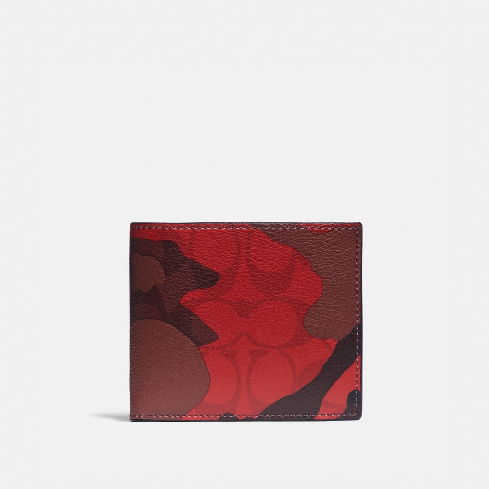 COACH F88270 3-IN-1 WALLET IN SIGNATURE CANVAS WITH CAMO PRINT QB/OXBLOOD MULTI