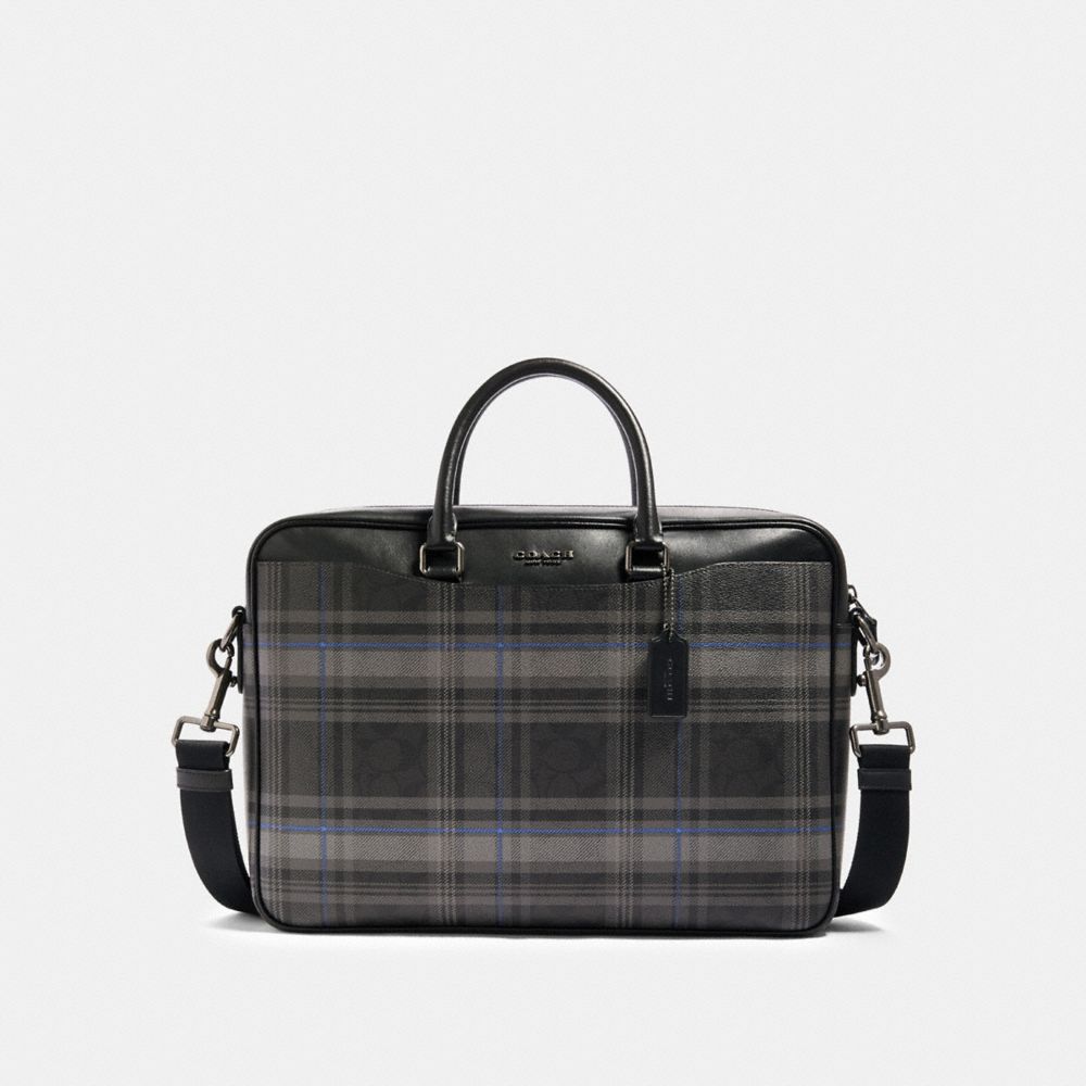 BECKETT SLIM BRIEF IN SIGNATURE CANVAS WITH PLAID PRINT - QB/BLACK MULTI - COACH F88271