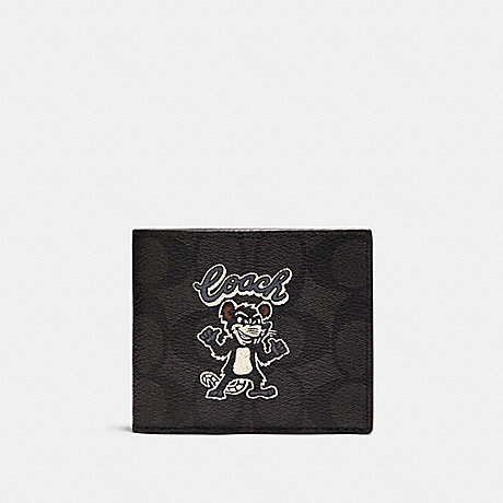 COACH F88356 ID BILLFOLD WALLET IN SIGNATURE CANVAS WITH PARTY RAT PRINT QB/BLACK/BLACK MULTI