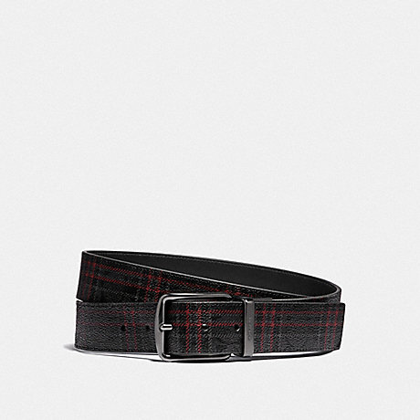 COACH F88442 HARNESS BUCKLE CUT-TO-SIZE REVERSIBLE BELT WITH SHIRTING PLAID PRINT, 38MM QB/BLACK-RED-MULTI