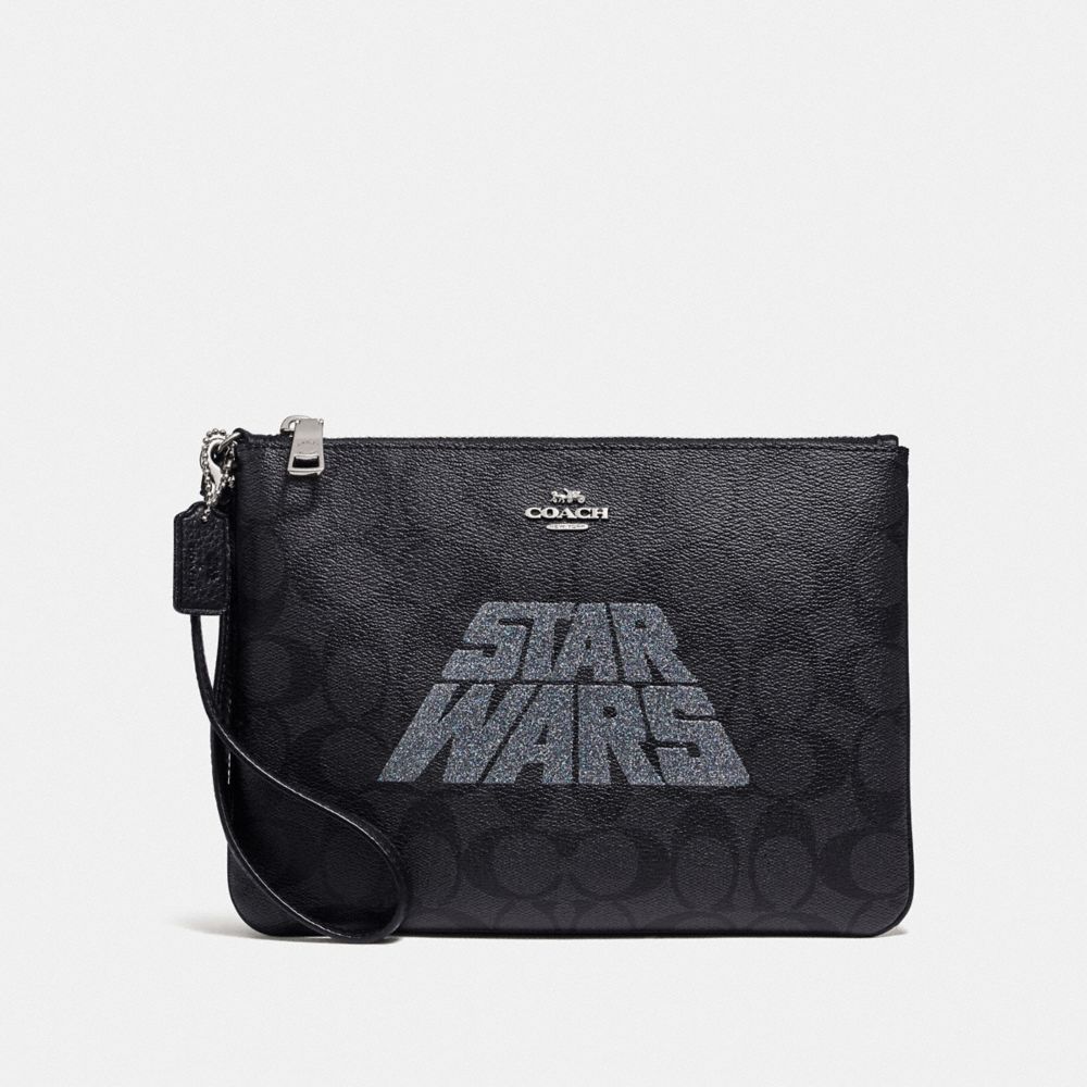 COACH F88488 Star Wars X Coach Gallery Pouch In Signature Canvas With Motif SV/BLACK SMOKE/BLACK MULTI