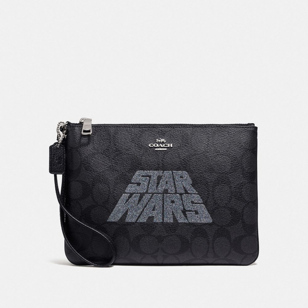 COACH F88488 STAR WARS X COACH GALLERY POUCH IN SIGNATURE CANVAS WITH MOTIF SV/BLACK SMOKE/BLACK MULTI