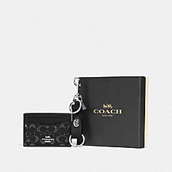 COACH F88494 - BOXED CARD CASE AND VALET KEY CHARM GIFT SET IN SIGNATURE LEATHER SV/BLACK