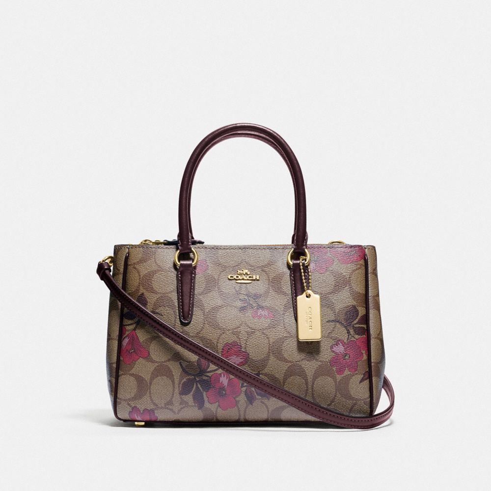 MINI SURREY CARRYALL IN SIGNATURE CANVAS WITH VICTORIAN FLORAL PRINT - F88563 - IM/KHAKI BERRY MULTI