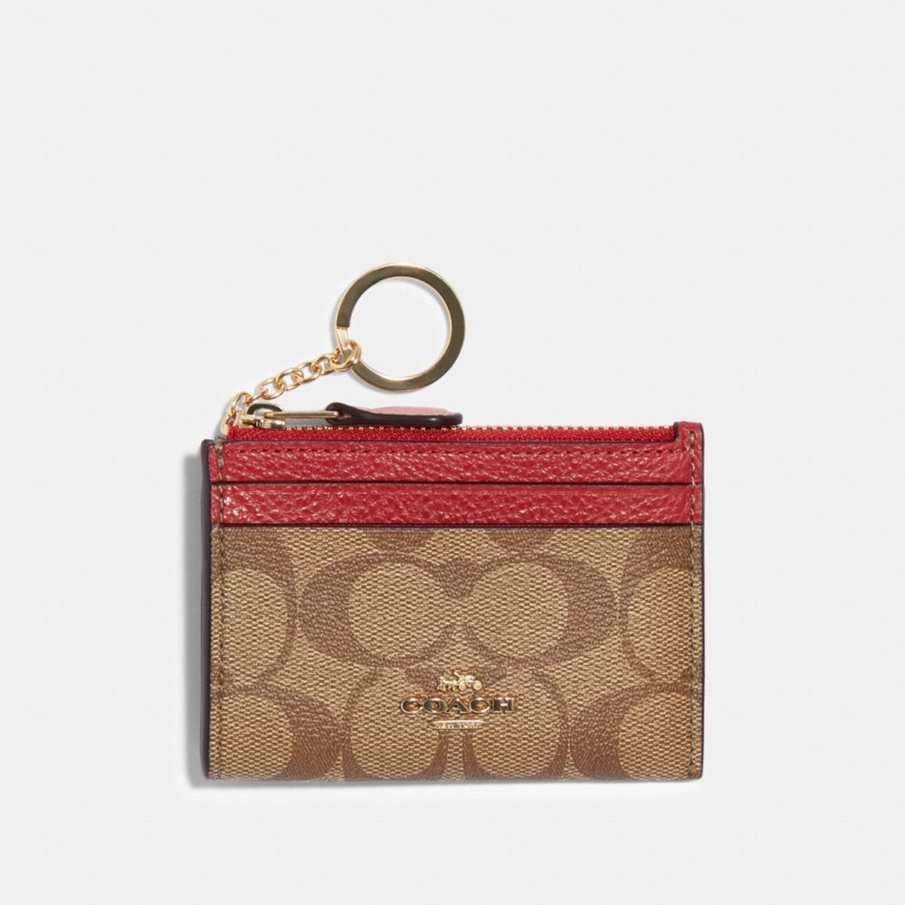 COACH MINI SKINNY ID CASE IN COLORBLOCK SIGNATURE CANVAS - IM/TRUE RED MULTI - F88585