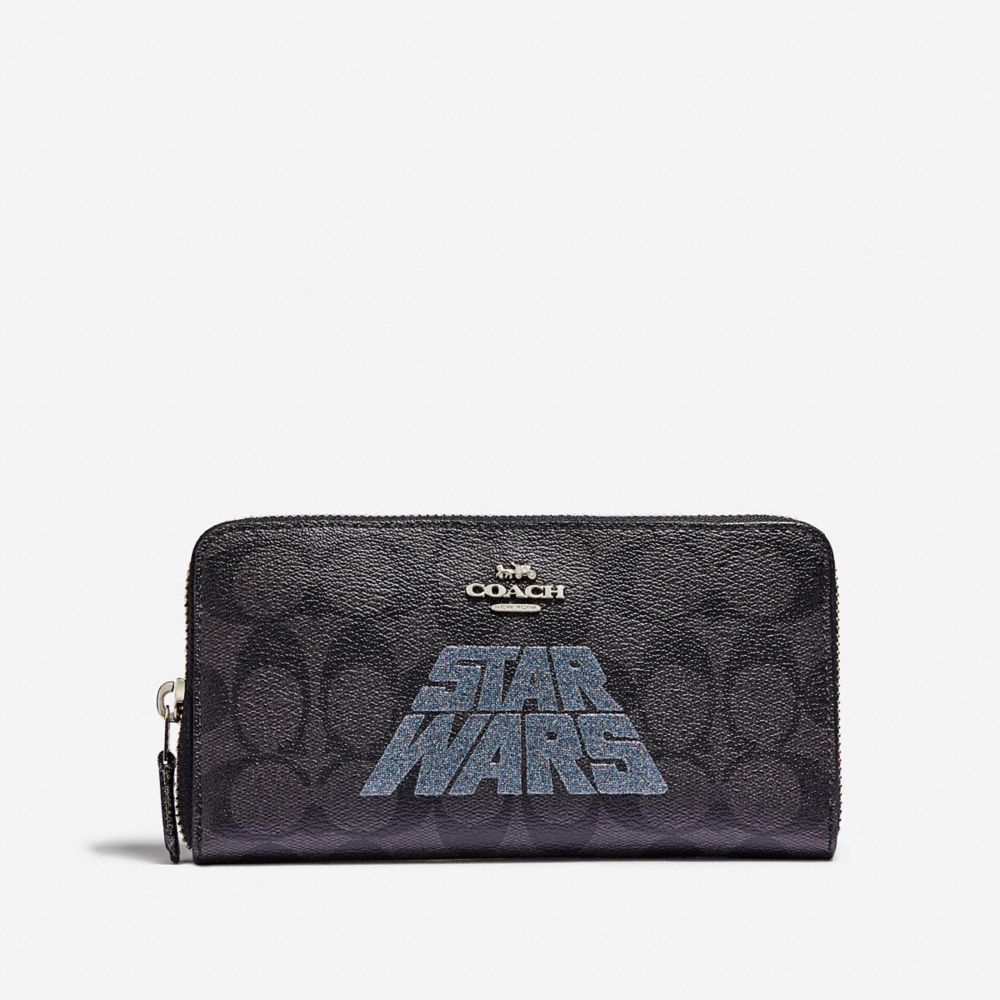 COACH F88589 - STAR WARS X COACH ACCORDION ZIP WALLET IN SIGNATURE CANVAS WITH MOTIF SV/BLACK SMOKE/BLACK MULTI