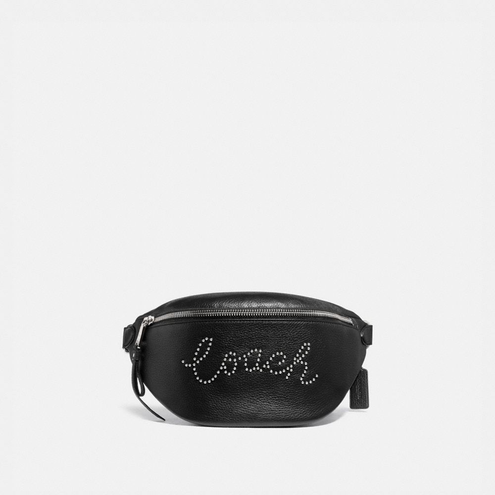 COACH F88875 Belt Bag With Studded Coach Script SV/BLACK